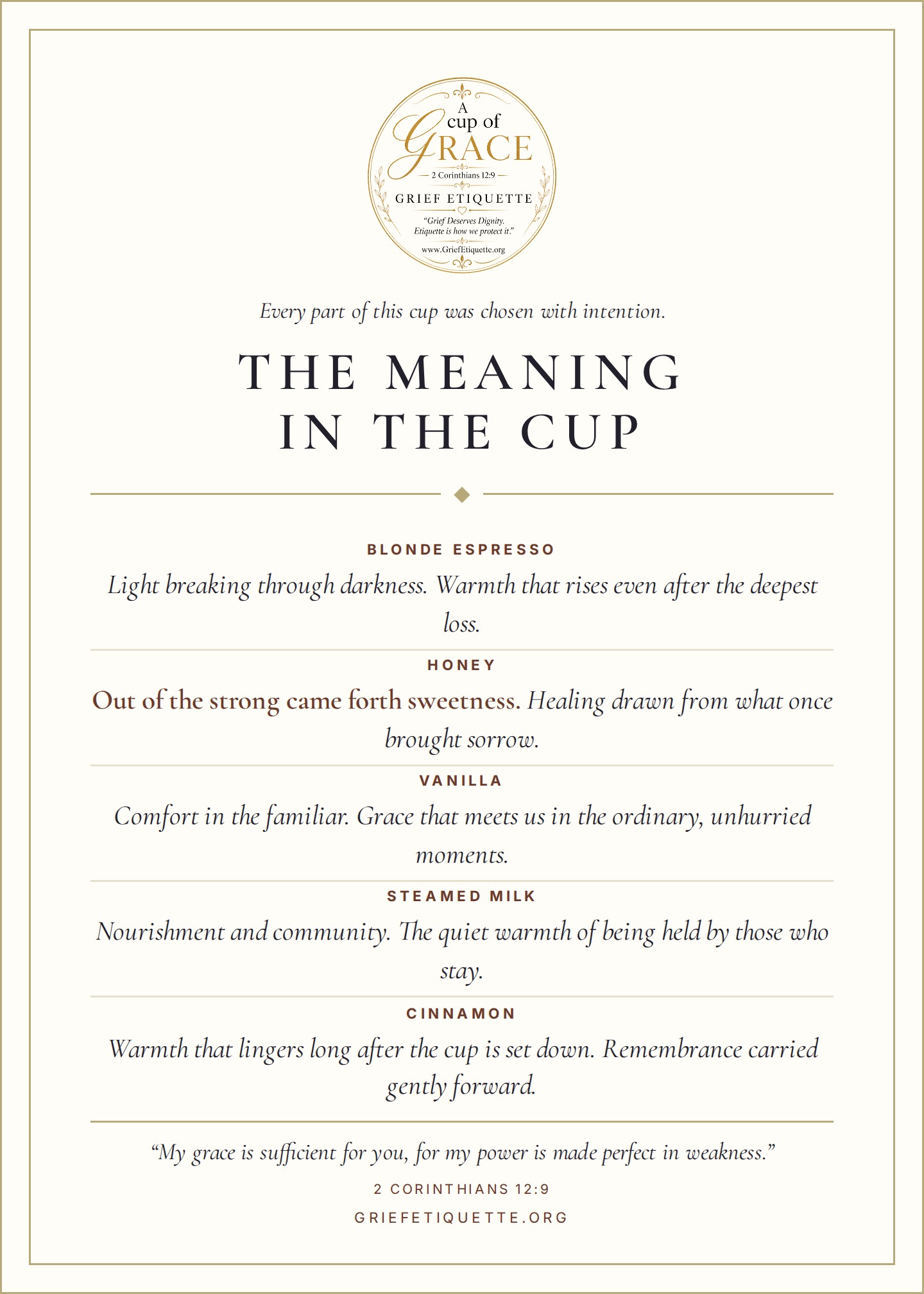 The meaning in the cup, the symbolism of each Grace Latte ingredient