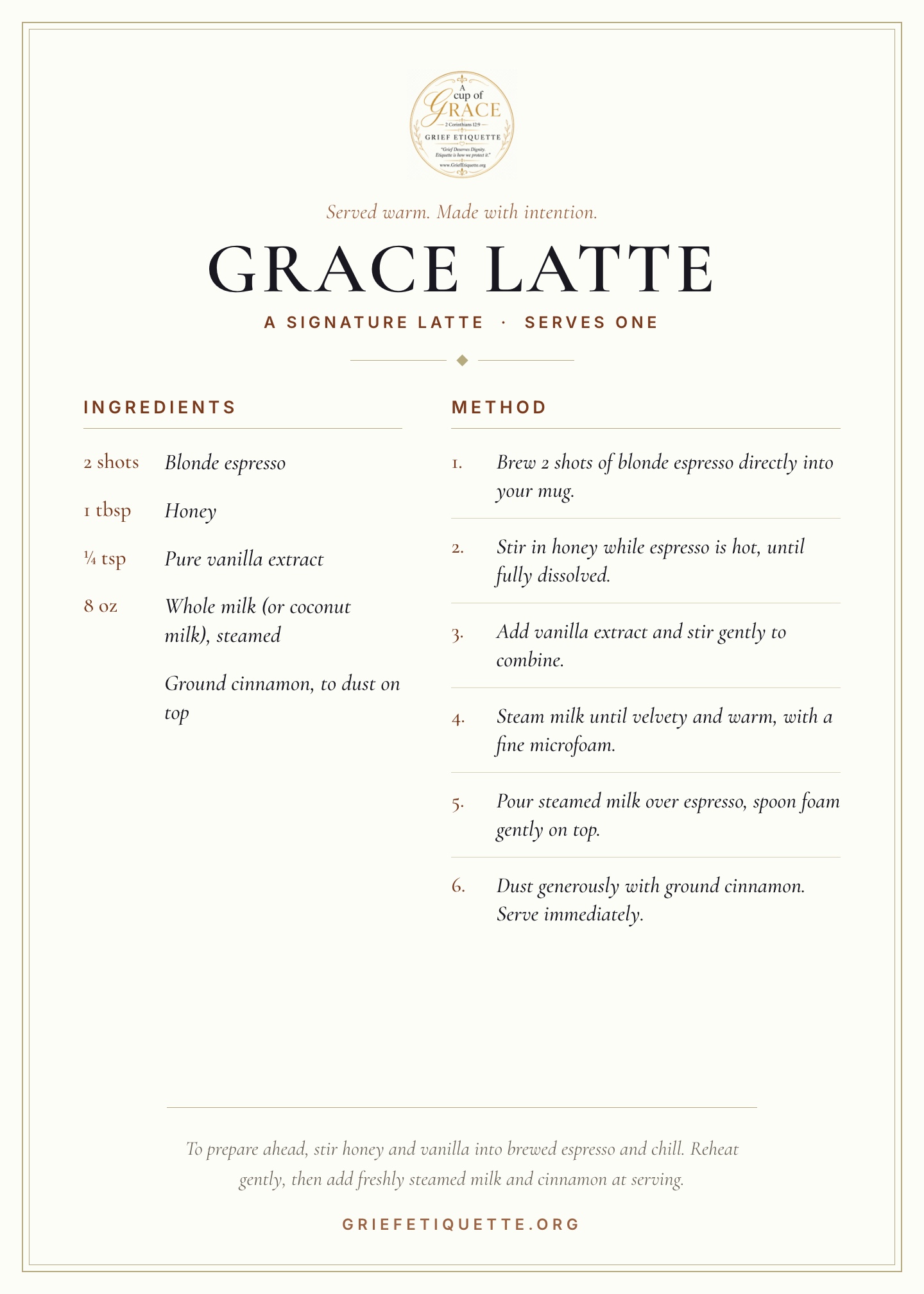 The Grace Latte recipe card